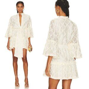 NWT Alexis Audrey Button Front Ruffle Design Mini Dress Cream Size: Medium